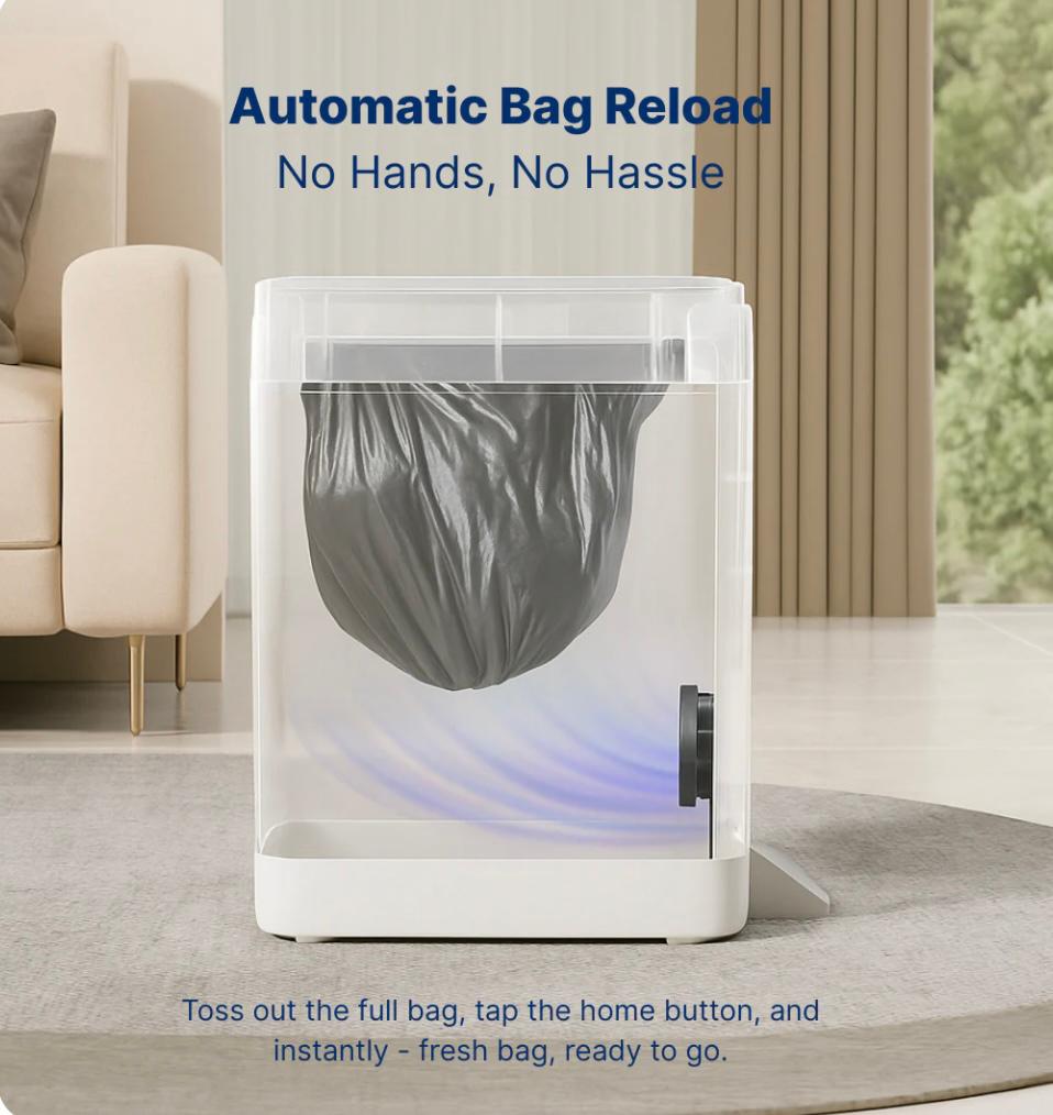 Automatic Trash Can, 3 Gallon Self Sealing and Self-Changing Smart Trash Can, Motion Sensor, Touchless Garbage Can with Lid for Kitchen Bathroom Bedroom Office, 6 Refill Rings(C3, White)