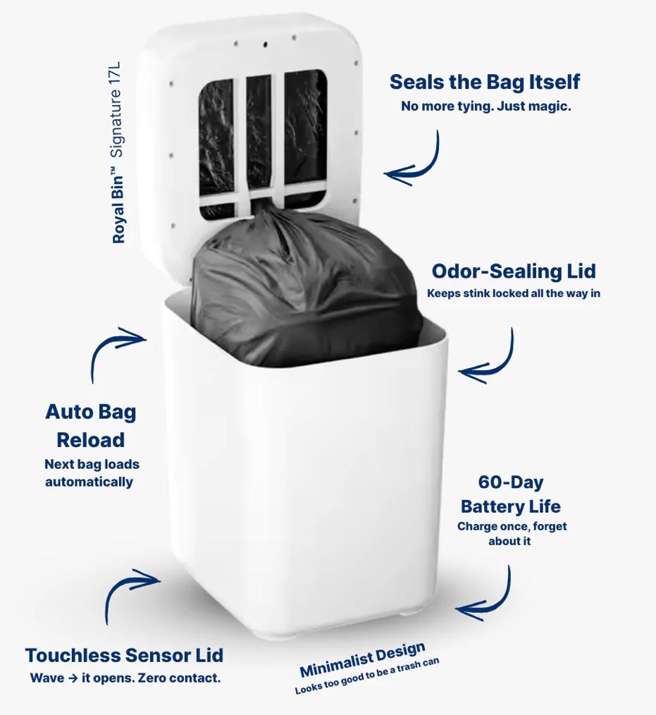 Automatic Trash Can, 3 Gallon Self Sealing and Self-Changing Smart Trash Can, Motion Sensor, Touchless Garbage Can with Lid for Kitchen Bathroom Bedroom Office, 6 Refill Rings(C3, White)