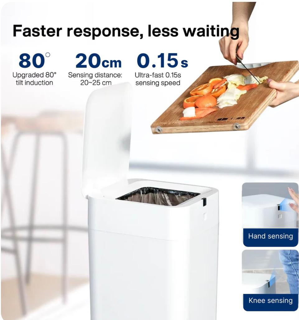Automatic Trash Can, 3 Gallon Self Sealing and Self-Changing Smart Trash Can, Motion Sensor, Touchless Garbage Can with Lid for Kitchen Bathroom Bedroom Office, 6 Refill Rings(C3, White)